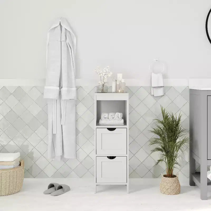 Meuble de rangement de salle de bain à 2 tiroirs avec étagère ouverte