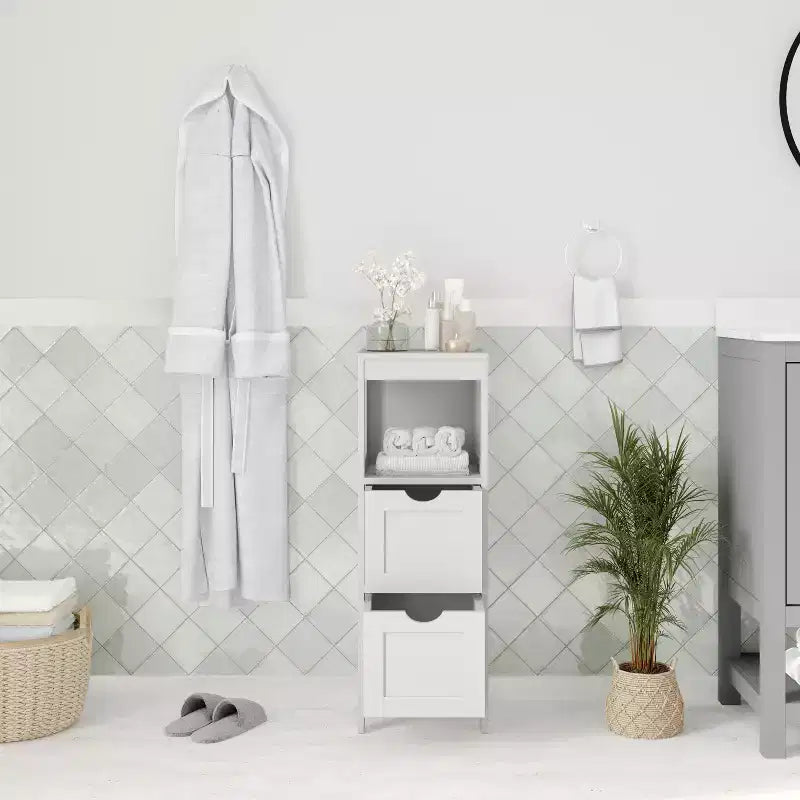 Meuble de rangement de salle de bain à 2 tiroirs avec étagère ouverte