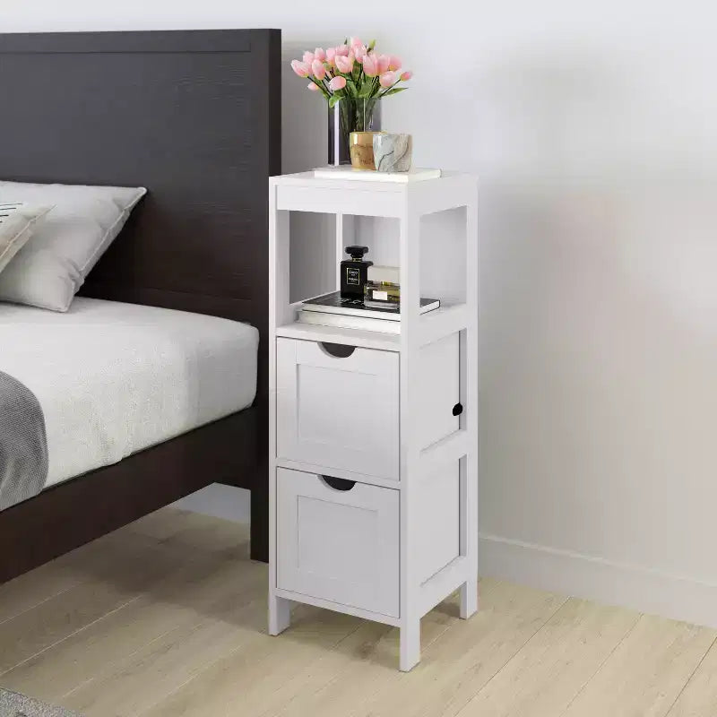 Meuble de rangement de salle de bain à 2 tiroirs avec étagère ouverte