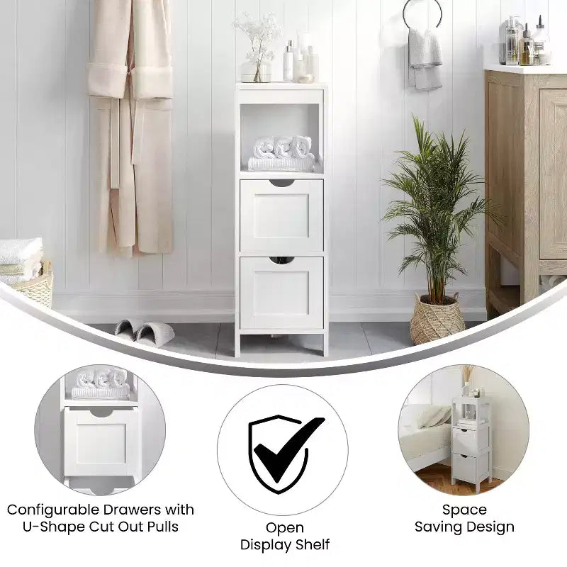 Meuble de rangement de salle de bain à 2 tiroirs avec étagère ouverte