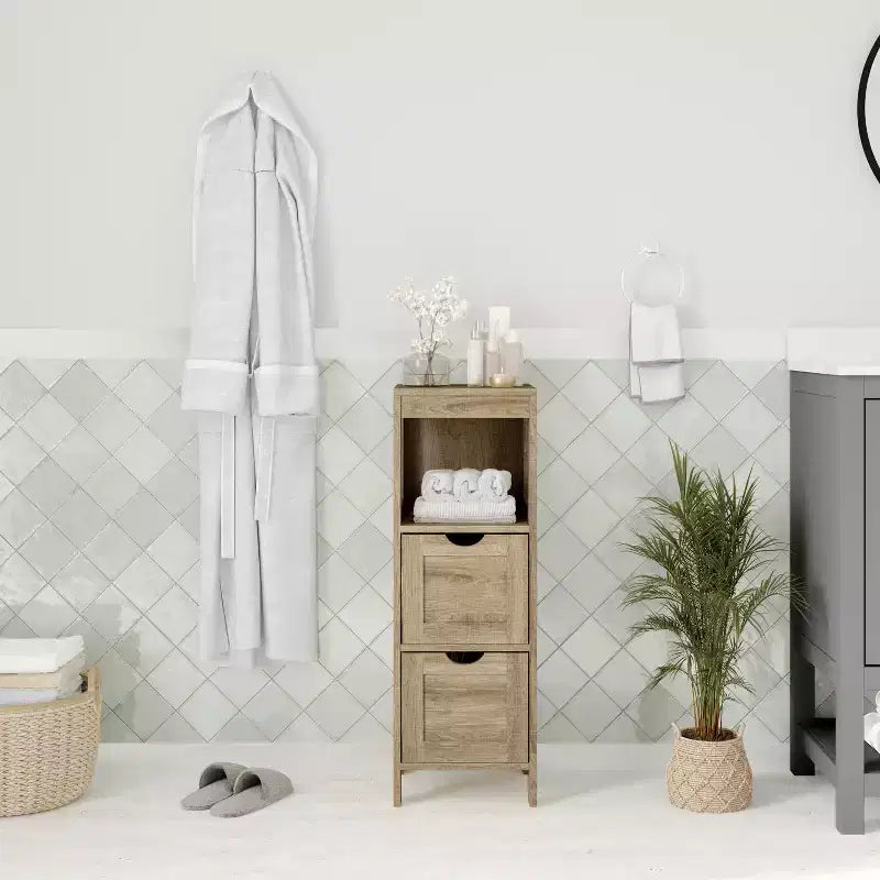 Meuble de rangement de salle de bain à 2 tiroirs avec étagère ouverte