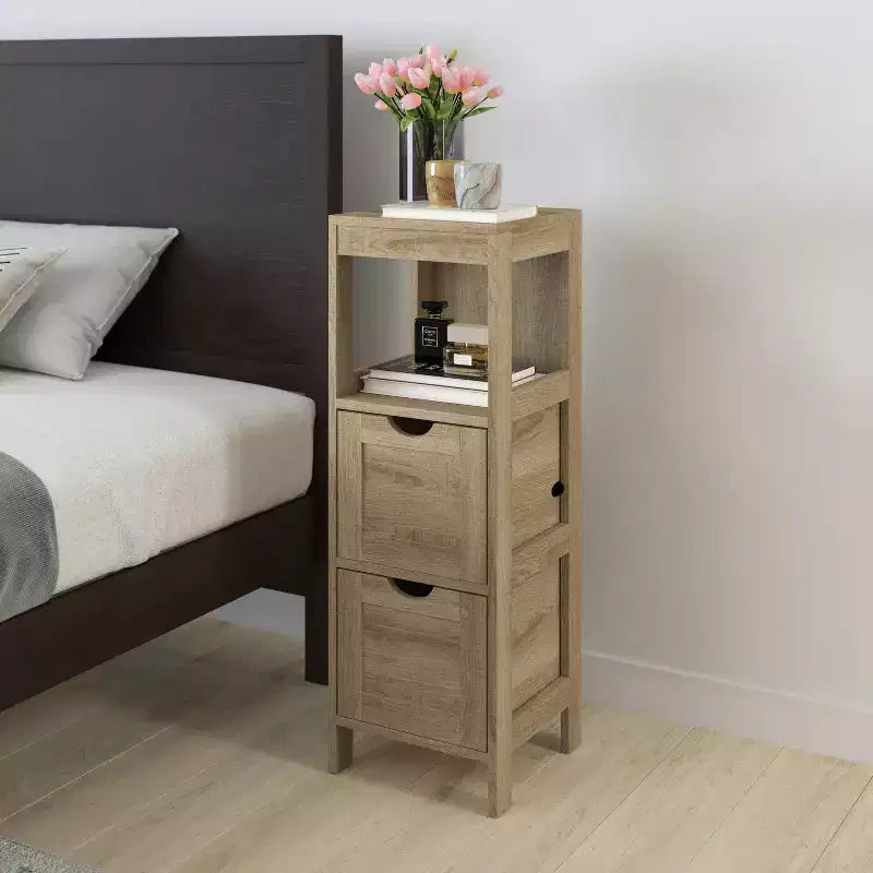 Meuble de rangement de salle de bain à 2 tiroirs avec étagère ouverte