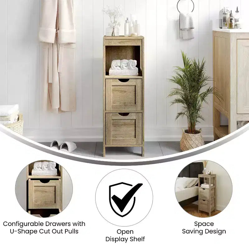 Meuble de rangement de salle de bain à 2 tiroirs avec étagère ouverte