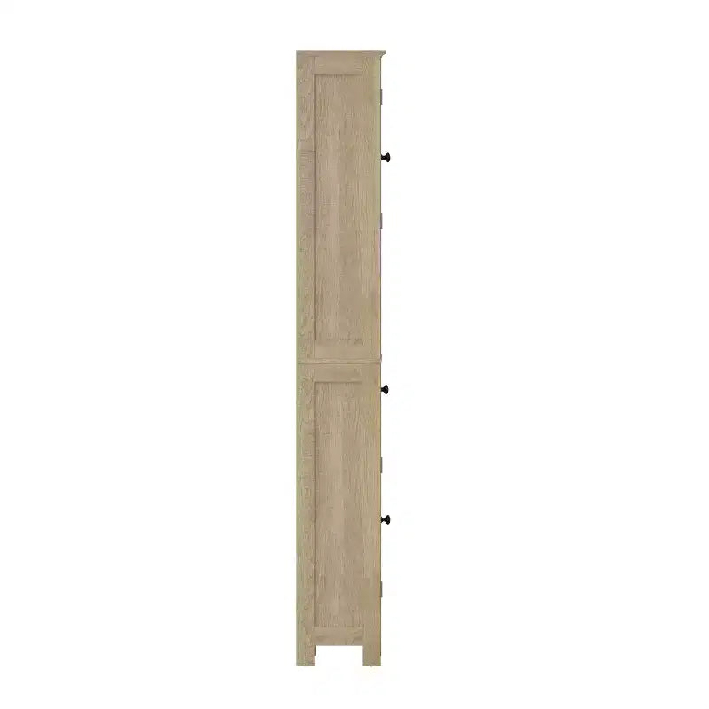 Meuble de rangement haut et étroit en lin avec tiroir, compartiments supérieur et inférieur avec portes à fermeture magnétique et étagère ouverte