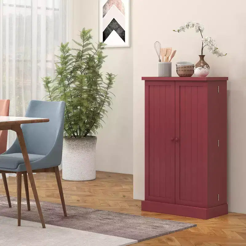 Meuble de Rangement pour Cellier de Cuisine, Meuble de Cuisine Autonome avec Portes Doubles, Étagère à 5 Niveaux, 12 Supports à Épices et Étagères Réglables