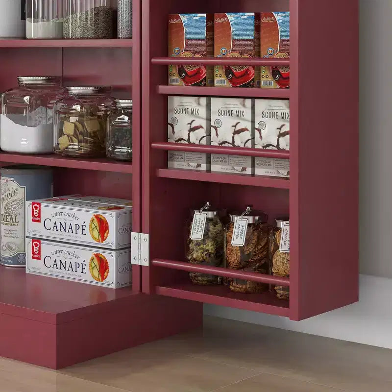 Meuble de Rangement pour Cellier de Cuisine, Meuble de Cuisine Autonome avec Portes Doubles, Étagère à 5 Niveaux, 12 Supports à Épices et Étagères Réglables