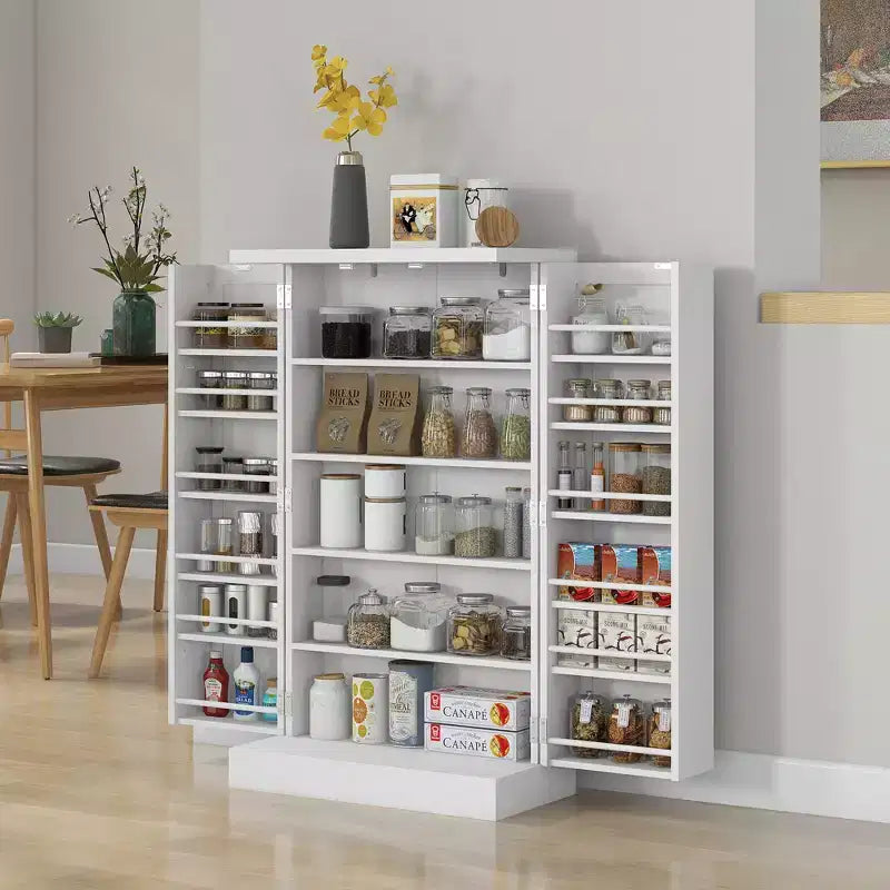Meuble de Rangement pour Cellier de Cuisine, Meuble de Cuisine Autonome avec Portes Doubles, Étagère à 5 Niveaux, 12 Supports à Épices et Étagères Réglables