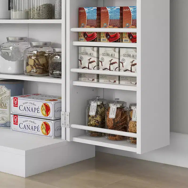 Meuble de Rangement pour Cellier de Cuisine, Meuble de Cuisine Autonome avec Portes Doubles, Étagère à 5 Niveaux, 12 Supports à Épices et Étagères Réglables