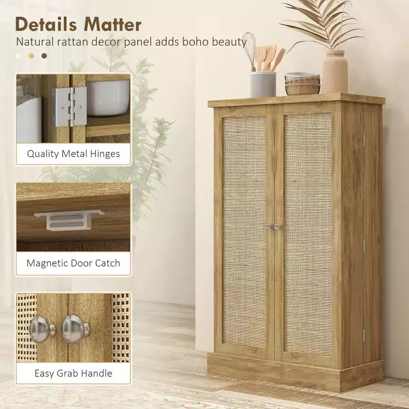 Meuble de Rangement pour Cellier de Cuisine, Meuble de Cuisine Autonome avec Portes Doubles, Étagère à 5 Niveaux, 12 Supports à Épices et Étagères Réglables