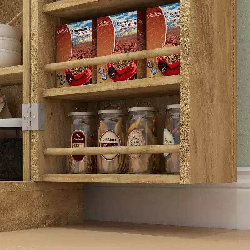 Meuble de Rangement pour Cellier de Cuisine, Meuble de Cuisine Autonome avec Portes Doubles, Étagère à 5 Niveaux, 12 Supports à Épices et Étagères Réglables