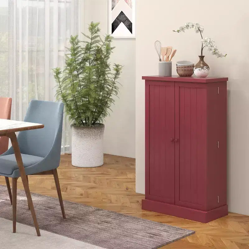 Meuble de Rangement pour Cellier de Cuisine, Meuble de Cuisine Autonome avec Portes Doubles, Étagère à 5 Niveaux, 12 Supports à Épices et Étagères Réglables