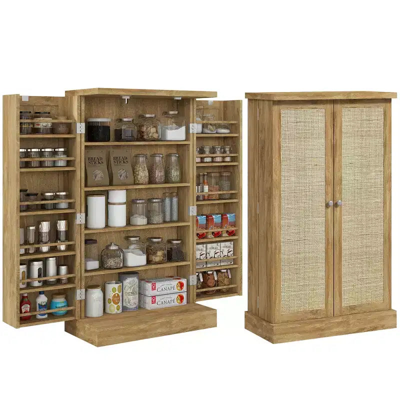 HOMCOM 41 Kitchen Pantry Storage Cabinet, Freestanding Kitchen Cabinet with Double Doors, 5-Tier Shelf, 12 Spice Racks and Adjustable Shelves