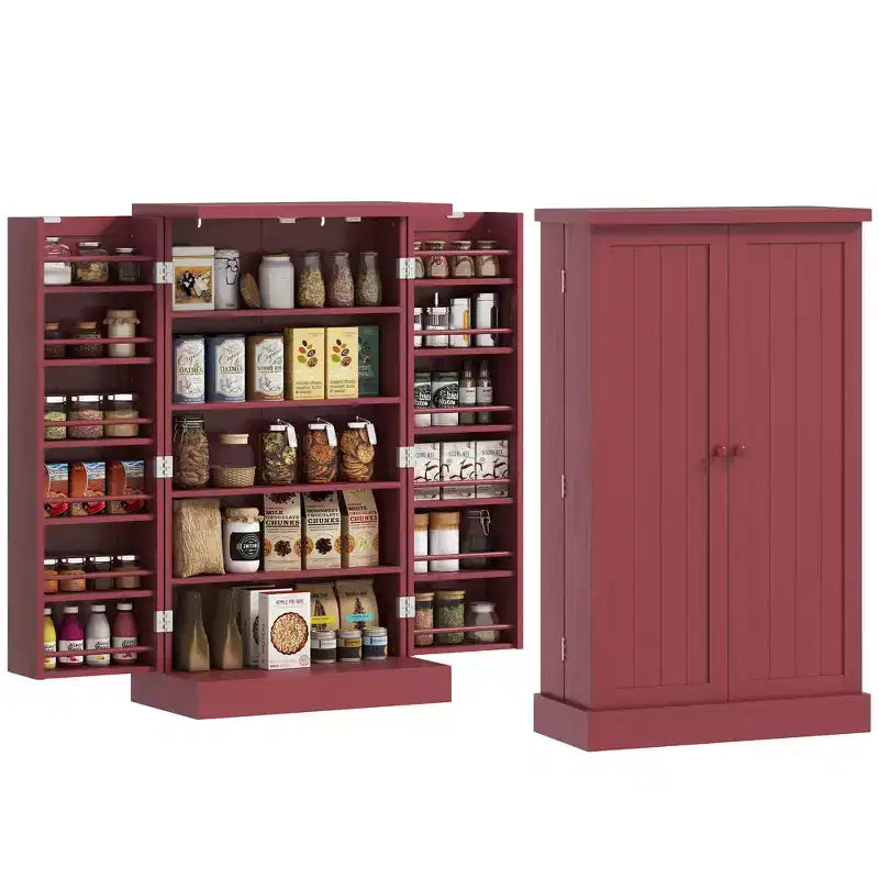 Meuble de Rangement pour Cellier de Cuisine, Meuble de Cuisine Autonome avec Portes Doubles, Étagère à 5 Niveaux, 12 Supports à Épices et Étagères Réglables