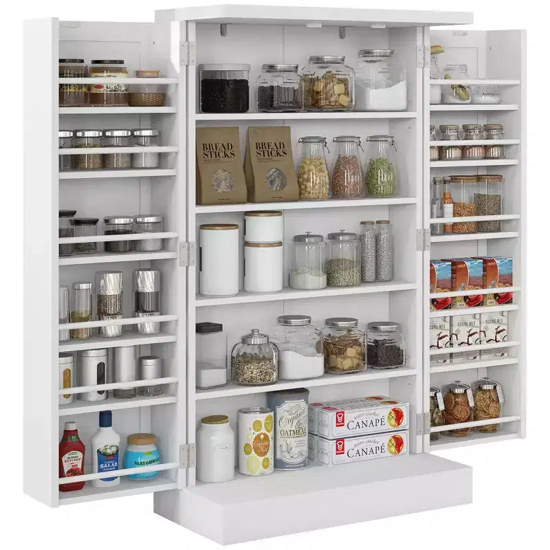 Meuble de Rangement pour Cellier de Cuisine, Meuble de Cuisine Autonome avec Portes Doubles, Étagère à 5 Niveaux, 12 Supports à Épices et Étagères Réglables