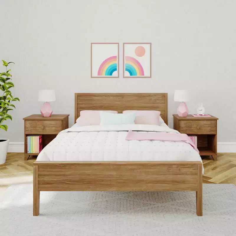 Cadre de lit double avec tête de lit, lit plateforme en bois massif pour enfants