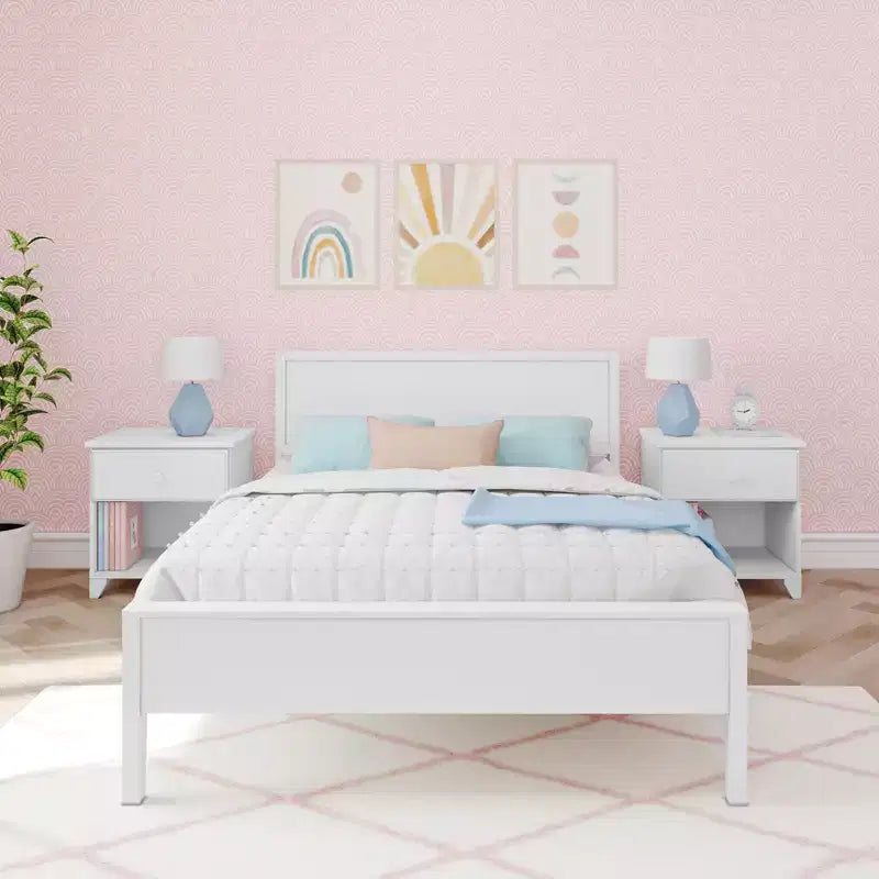 Cadre de lit double avec tête de lit, lit plateforme en bois massif pour enfants