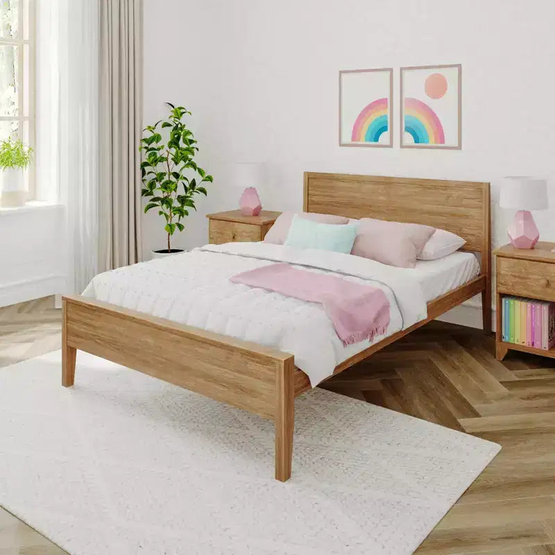 Cadre de lit double avec tête de lit, lit plateforme en bois massif pour enfants
