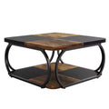 Lantine 40 Farmhouse 2-tier Low Square Coffee Table with Wood Storage Shelf Heavy Duty Metal Curved Frame for Living Room