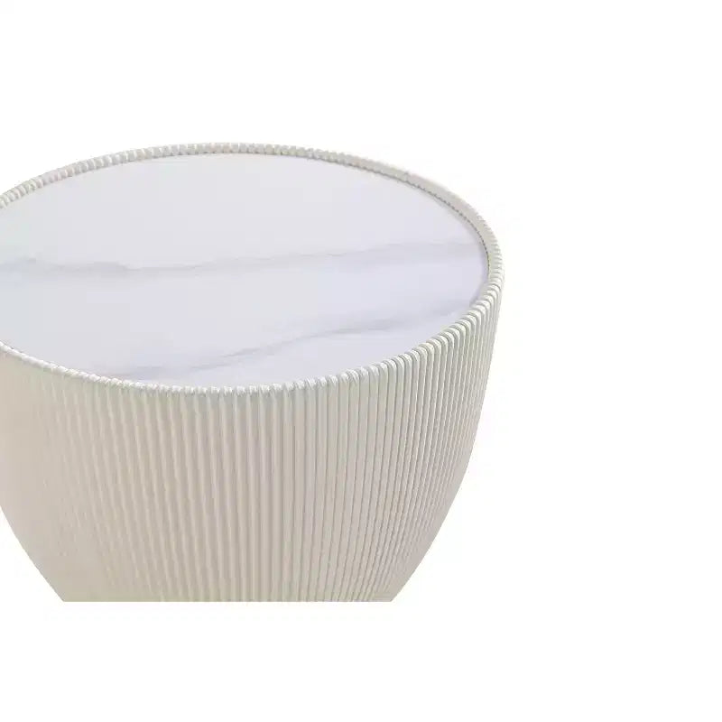 Table d'appoint moderne recouverte de similicuir avec plateau en céramique aspect marbre