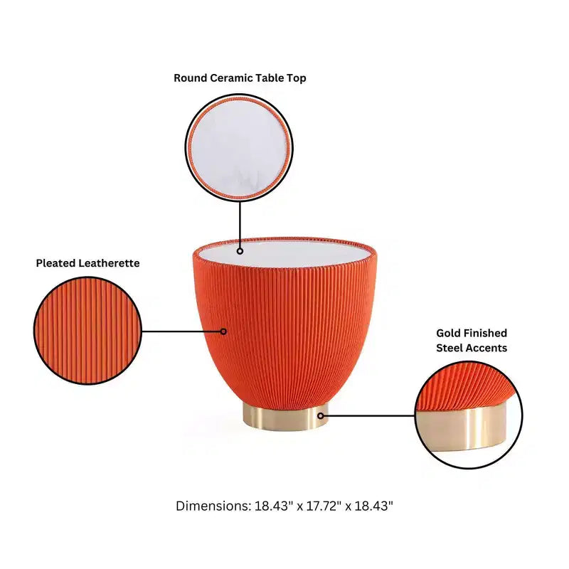 Table d'appoint moderne recouverte de similicuir avec plateau en céramique aspect marbre
