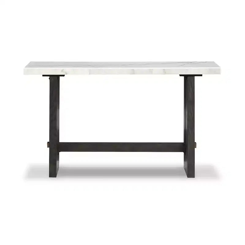 Table console, plateau en marbre naturel, console en chêne marron foncé pour salon