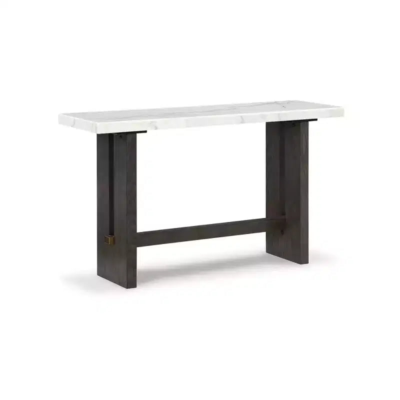 Table console, plateau en marbre naturel, console en chêne marron foncé pour salon