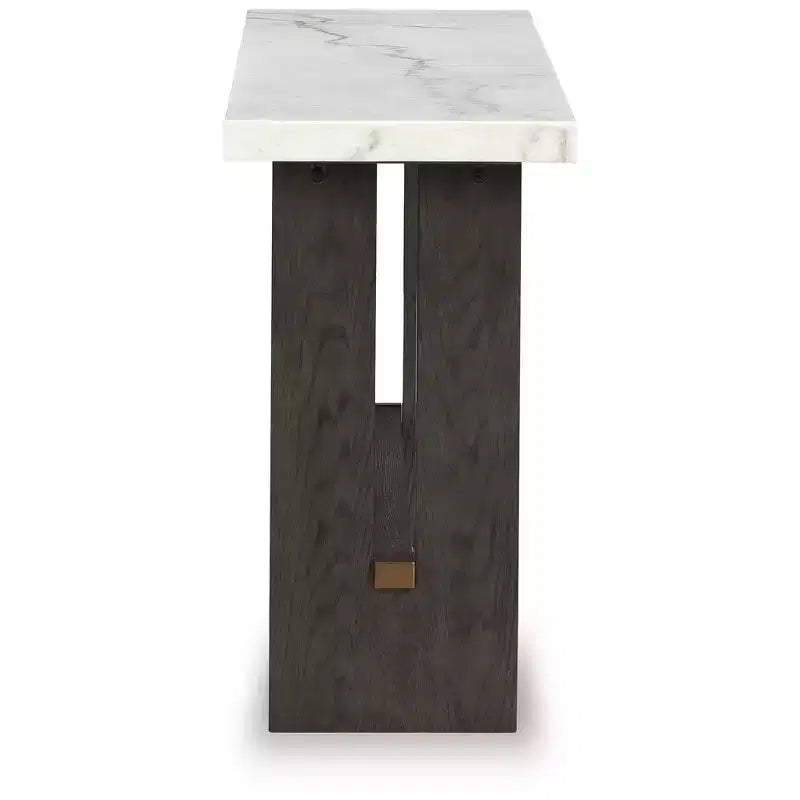 Table console, plateau en marbre naturel, console en chêne marron foncé pour salon