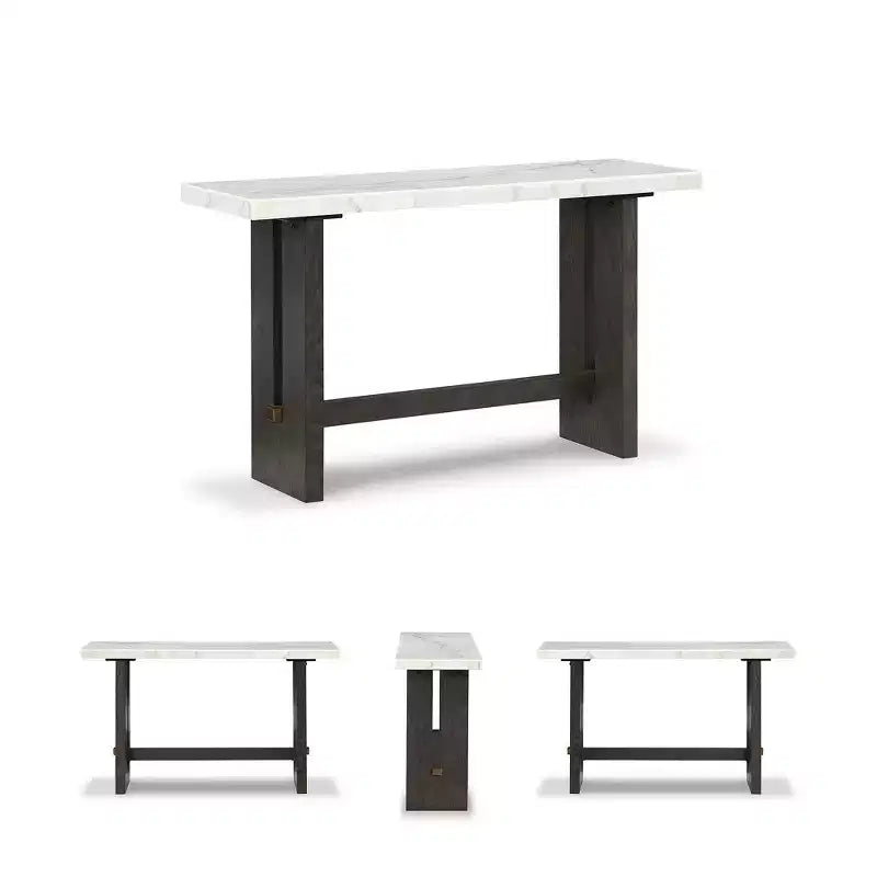 Table console, plateau en marbre naturel, console en chêne marron foncé pour salon