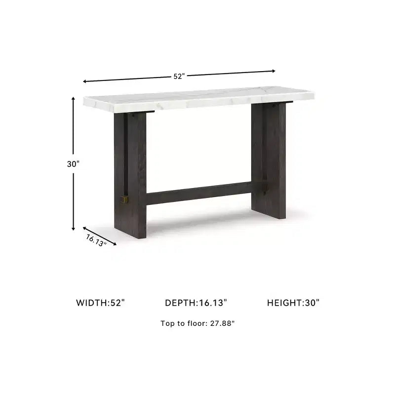 Table console, plateau en marbre naturel, console en chêne marron foncé pour salon