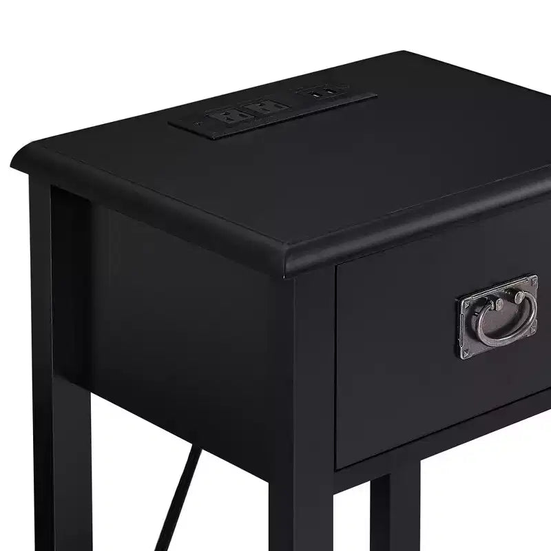 Lot de 2 tables de chevet avec station de charge, table d'appoint noire avec ports USB, tables de chevet avec étagère de rangement à 3 tiroirs