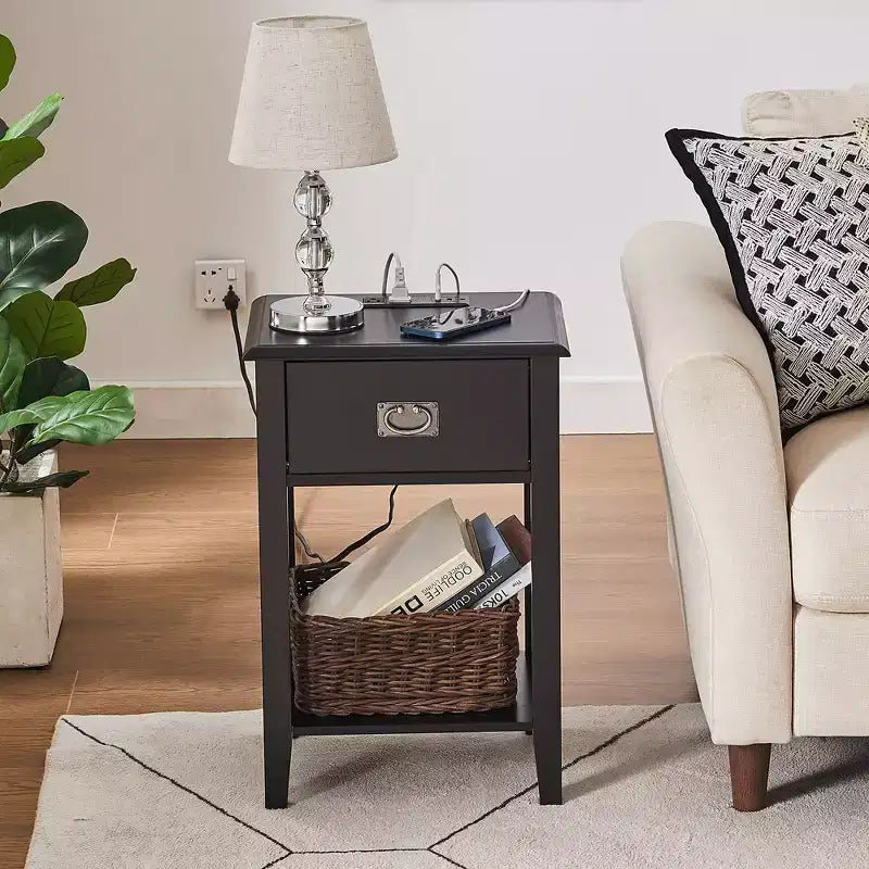 Lot de 2 tables de chevet avec station de charge, table d'appoint noire avec ports USB, tables de chevet avec étagère de rangement à 3 tiroirs