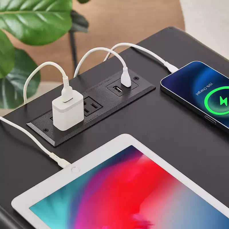 Lot de 2 tables de chevet avec station de charge, table d'appoint noire avec ports USB, tables de chevet avec étagère de rangement à 3 tiroirs
