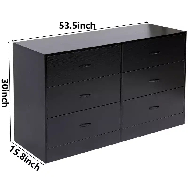 Grande commode à 6 tiroirs pour chambre à coucher 53,5 pouces Commode moderne en bois MDF finition noire