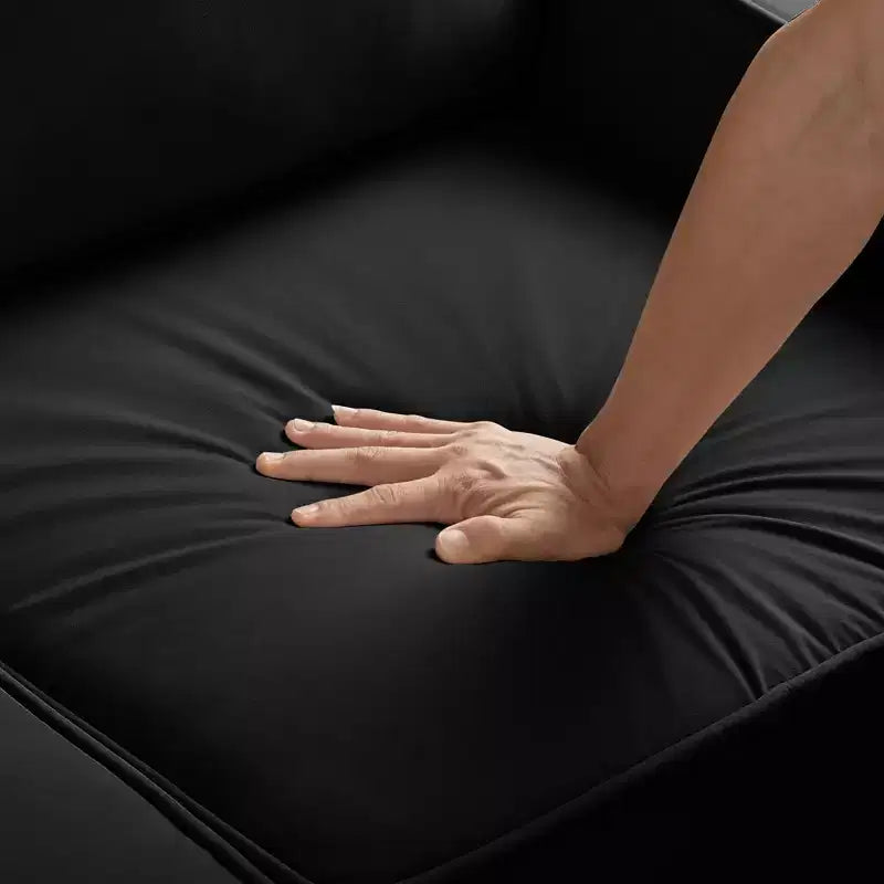 Fauteuil/Causeuse/Canapé 3 places en tissu avec accoudoirs arrondis et pieds en bois, Bleu marine/Noir/Taupe