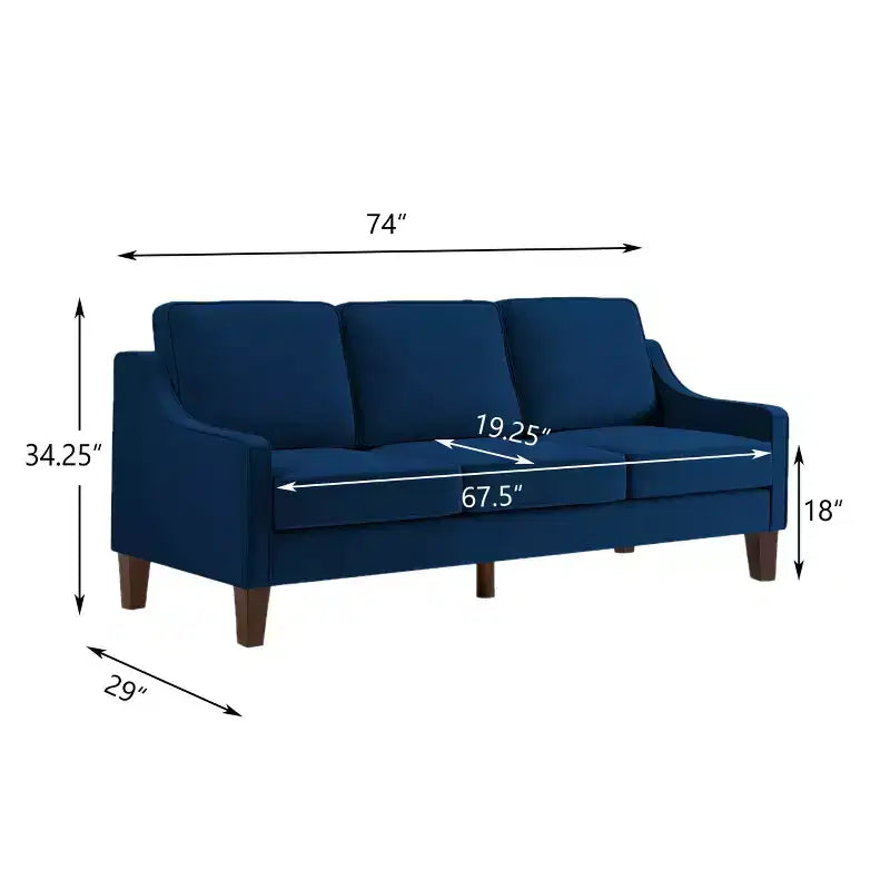Fauteuil/Causeuse/Canapé 3 places en tissu avec accoudoirs arrondis et pieds en bois, Bleu marine/Noir/Taupe