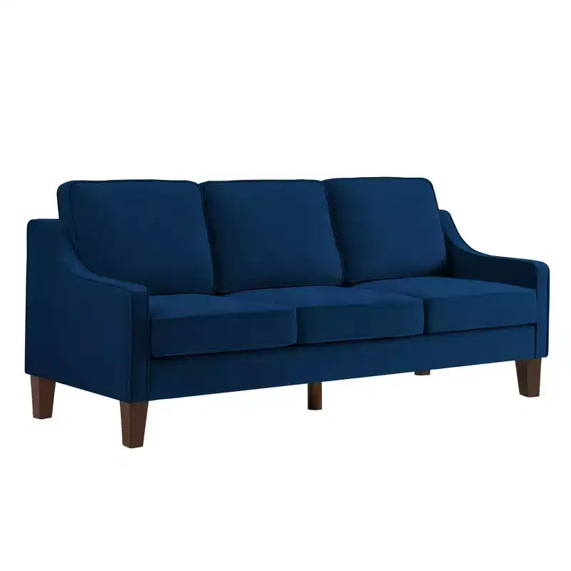 Fauteuil/Causeuse/Canapé 3 places en tissu avec accoudoirs arrondis et pieds en bois, Bleu marine/Noir/Taupe