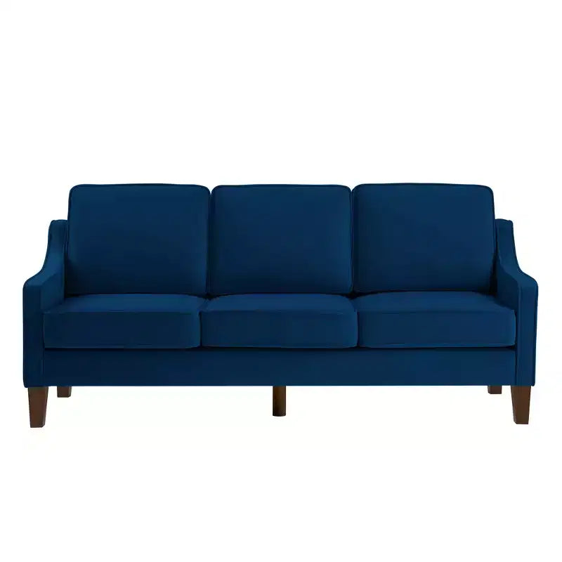 Fauteuil/Causeuse/Canapé 3 places en tissu avec accoudoirs arrondis et pieds en bois, Bleu marine/Noir/Taupe