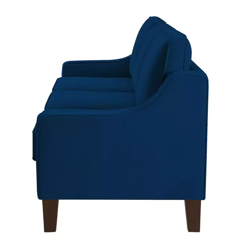 Fauteuil/Causeuse/Canapé 3 places en tissu avec accoudoirs arrondis et pieds en bois, Bleu marine/Noir/Taupe