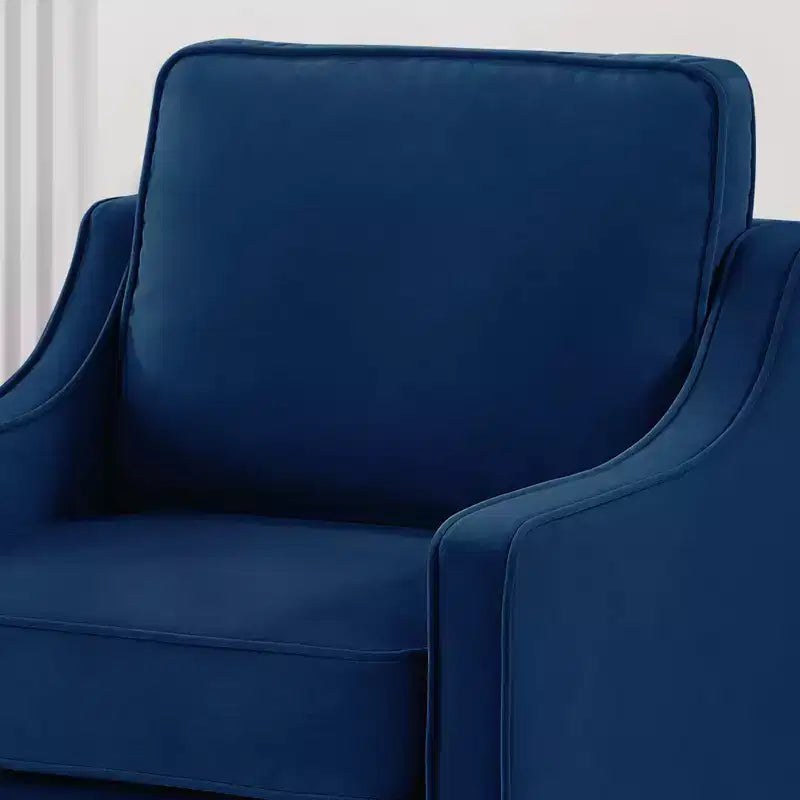 Fauteuil/Causeuse/Canapé 3 places en tissu avec accoudoirs arrondis et pieds en bois, Bleu marine/Noir/Taupe