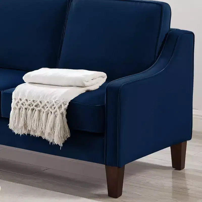 Fauteuil/Causeuse/Canapé 3 places en tissu avec accoudoirs arrondis et pieds en bois, Bleu marine/Noir/Taupe