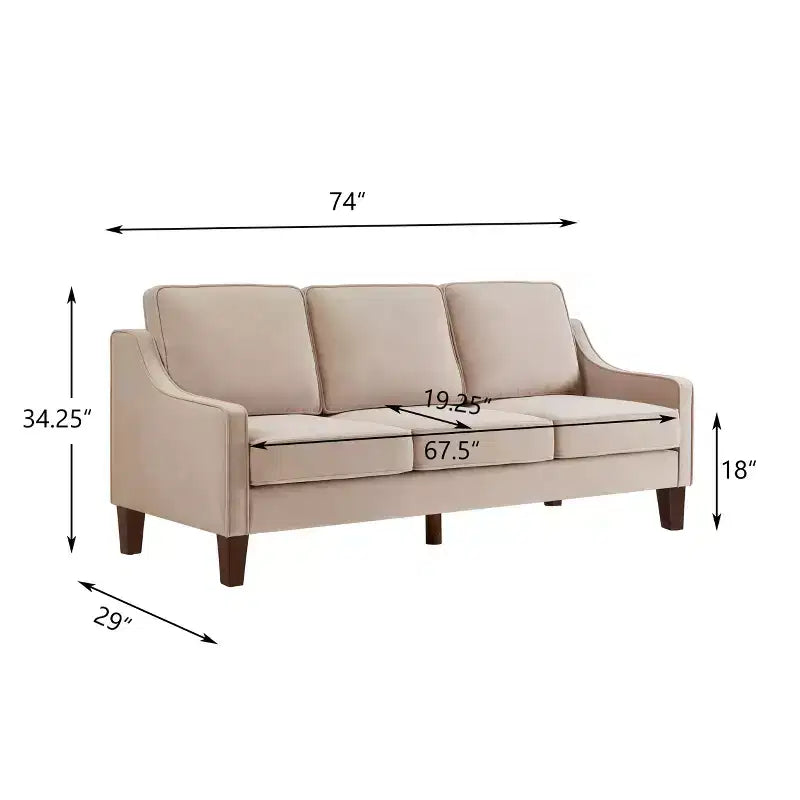 Fauteuil/Causeuse/Canapé 3 places en tissu avec accoudoirs arrondis et pieds en bois, Bleu marine/Noir/Taupe