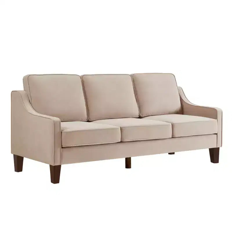 Fauteuil/Causeuse/Canapé 3 places en tissu avec accoudoirs arrondis et pieds en bois, Bleu marine/Noir/Taupe