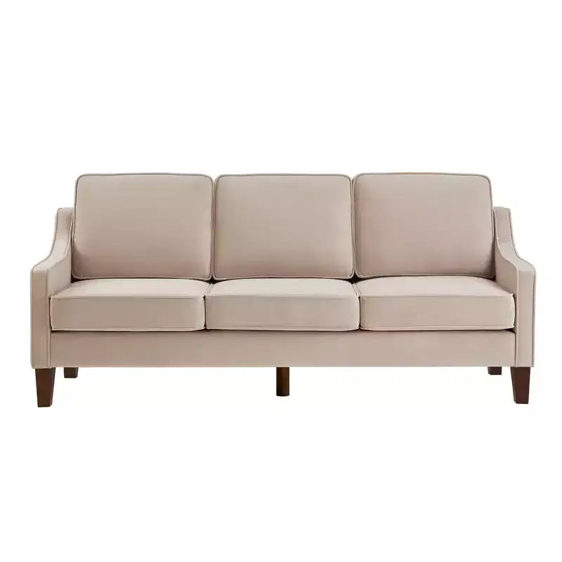 Fauteuil/Causeuse/Canapé 3 places en tissu avec accoudoirs arrondis et pieds en bois, Bleu marine/Noir/Taupe