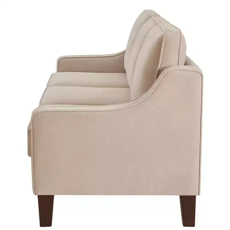 Fauteuil/Causeuse/Canapé 3 places en tissu avec accoudoirs arrondis et pieds en bois, Bleu marine/Noir/Taupe