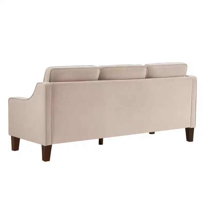 Fauteuil/Causeuse/Canapé 3 places en tissu avec accoudoirs arrondis et pieds en bois, Bleu marine/Noir/Taupe