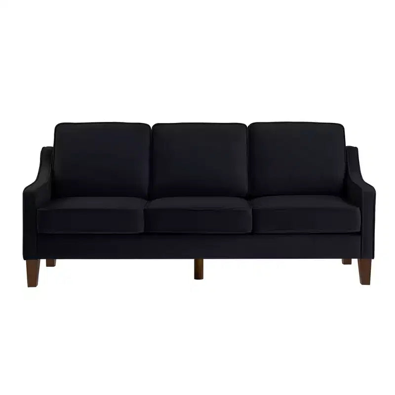 Fauteuil/Causeuse/Canapé 3 places en tissu avec accoudoirs arrondis et pieds en bois, Bleu marine/Noir/Taupe
