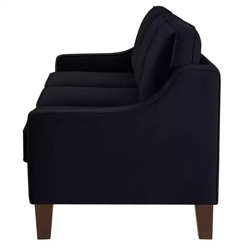 Fauteuil/Causeuse/Canapé 3 places en tissu avec accoudoirs arrondis et pieds en bois, Bleu marine/Noir/Taupe