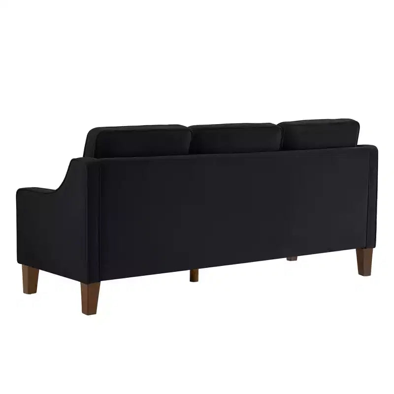 Fauteuil/Causeuse/Canapé 3 places en tissu avec accoudoirs arrondis et pieds en bois, Bleu marine/Noir/Taupe