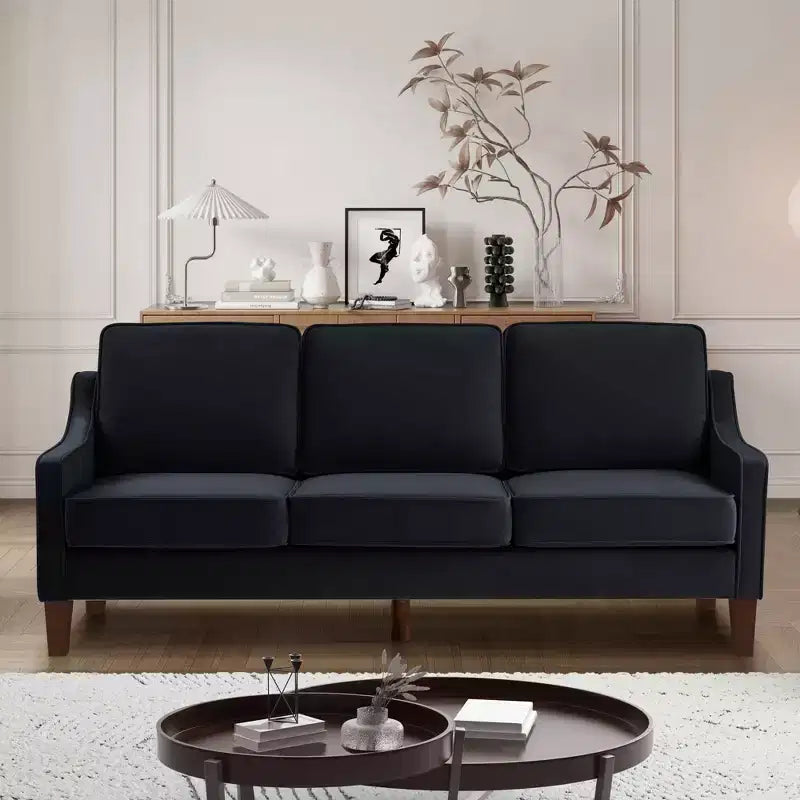 Single/Loveseat/3-Piece Seat Upholstered Sofa Chair/Couch with Scooped Armrest and Wooden Legs, Navy/Black/Taupe, 4W-ModernLuxe