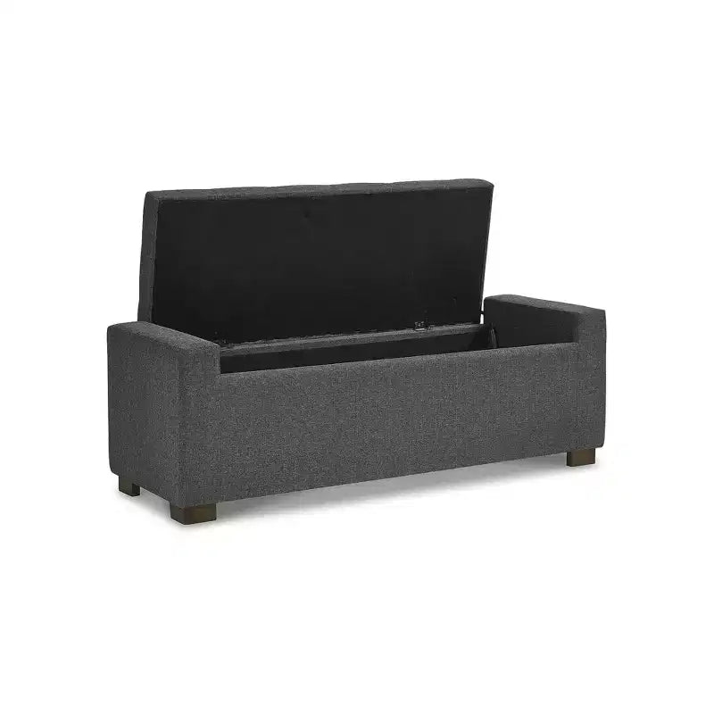 Banc de rangement – Rembourré en polyester gris avec coussin capitonné